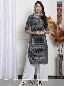 7Threads Selection Of 3 Ethnic Motifs Printed Straight Kurta