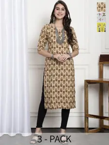 7Threads Pack of 3 Ethnic Motifs Printed Summer Sheers Crepe Kurta