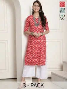 7Threads Selection Of 3 Ethnic Motifs Printed Crepe Kurtas