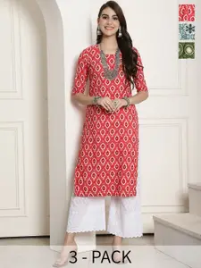 7Threads Selection Of 3 Printed Round Neck Crepe Straight Kurta