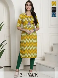 7Threads Selection Of 3 Printed Round Neck Kurtas