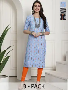 7Threads Selection Of 3 Ethnic Motifs Printed Crepe Straight Kurta
