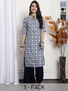 7Threads Selection Of 3 Printed Straight Crepe Kurtas