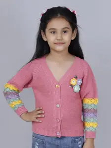 JoE Hazel Girls Floral Embroidered Acrylic Cardigan Sweater