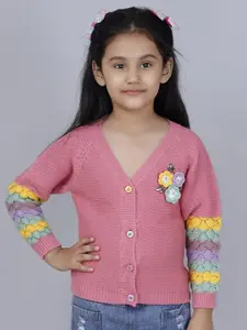 JoE Hazel Girls Floral Embroidered Acrylic Cardigan Sweater