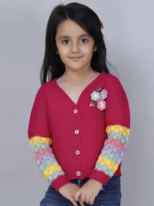 JoE Hazel Girls Floral Embroidered Acrylic Cardigan Sweater