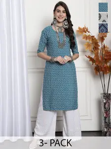 7Threads Selection Of 3 Printed Straight Kurtas