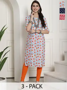 7Threads Selection Of 3 Printed Straight Crepe Kurtas