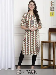 7Threads Selection Of 3 Printed Straight Crepe Kurtas