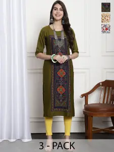7Threads Selection Of 3 Ethnic Motifs Printed Straight Kurta