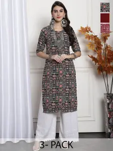 7Threads Selection of 3 Ethnic Motifs Printed Regular Kurtas