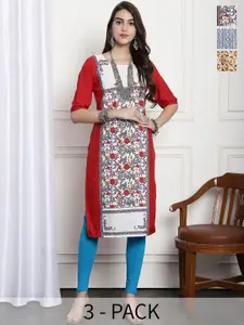 7Threads Women Pack of 3 Ethnic Motifs Printed Summer Sheers Crepe Kurta