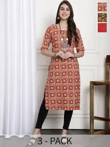 7Threads Selection Of 3 Ethnic Motifs Printed Straight Kurta