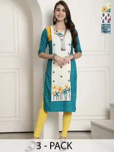 7Threads Selection Of 3 Printed Round Neck Crepe Straight Kurta