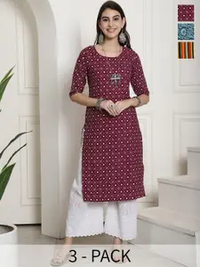 7Threads Selection Of 3 Ethnic Motifs Printed Straight Kurta