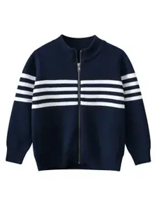 StyleCast Boys Navy Blue & White Striped Cotton Mock Collar Pullover Sweaters