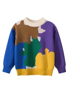 StyleCast Boys Blue & Purple Colourblocked Cotton Pullover Sweaters