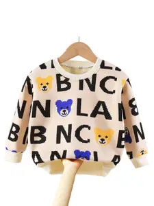 StyleCast Boys Beige & Black Typography Printed Cotton Pullover Sweaters