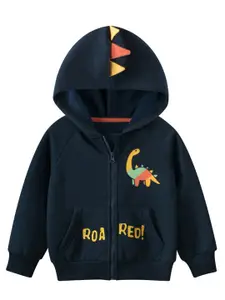 StyleCast Boys Navy Blue Graphic Printed Hooded Cotton Front Open Sweatshirt