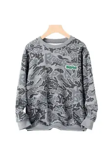 StyleCast Boys Grey Typography Printed Embroidered Detail Pullover