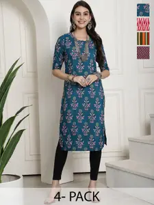 7Threads Selection Of 4 Ethnic Motifs Printed Straight Kurta