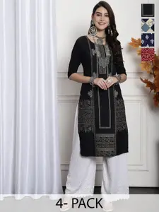 7Threads Pack of 4 Ethnic Motifs Printed Summer Sheers Crepe Kurta