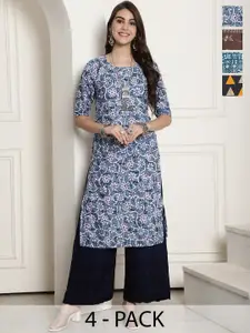 7Threads Selection Of 4 Ethnic Motifs Printed  Crepe Straight Kurta