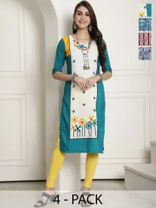 7Threads Selection Of 4 Printed Straight Crepe Kurtas