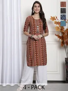 7Threads Selection Of 4 Ethnic Motifs Printed Straight Kurta