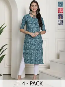 7Threads Selection Of 4 Ethnic Motifs Printed Straight Kurta