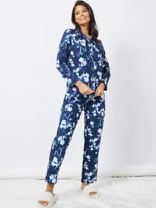 Styli Women Navy Blue Printed Night suit