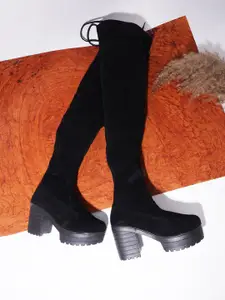Try Me Women Platform Heeled Suede High-Top Chunky Boots
