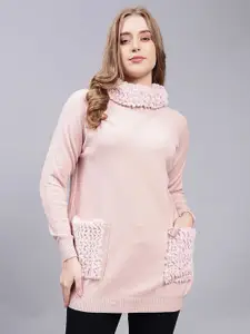 Albion Women Peach-Coloured Woollen Longline Pullover