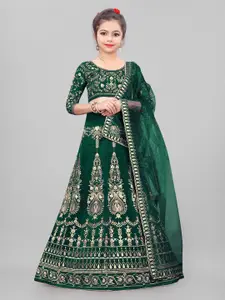 BAESD Girls Green Embroidered Thread Work Semi-Stitched Lehenga & Unstitched Blouse With Dupatta