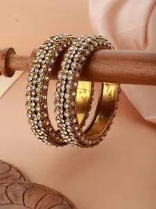 Jazz and Sizzle Set Of 2 Gold-Plated CZ-Studded Bangles