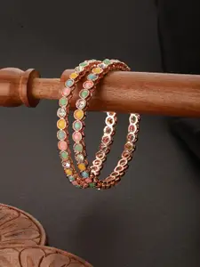 Jazz and Sizzle Set Of 2 Rose Gold-Plated CZ & AD-Studded Bangles