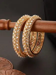 Jazz and Sizzle Set Of 2 Gold-Plated CZ-Studded Pearl Beaded Bangles