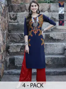 7Threads Selection Of 4 Ethnic Motifs Printed Crepe Straight Kurta