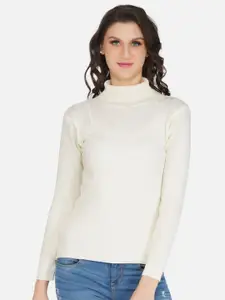 FABNEST Ribbed Turtle Neck Acrylic Pullover