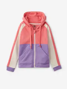 The Souled Store Girls Pink Colourblocked Hooded Sweatshirt