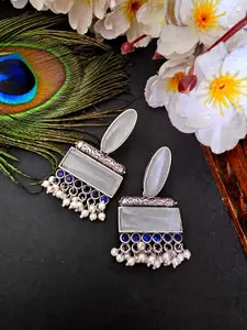 Binnis Wardrobe Silver-Plated Stone-Studded & Beaded Drop Earrings