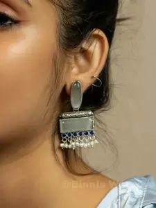 Binnis Wardrobe Silver-Plated Stone-Studded & Beaded Drop Earrings