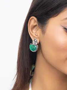 Binnis Wardrobe Silver-Plated Stone-Studded Contemporary Drop Earrings
