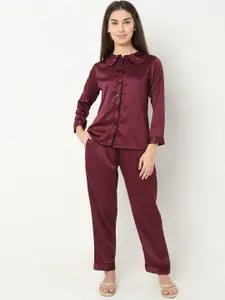 Smarty Pants Women Burgundy Night suit