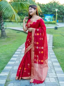 VISHNU WEAVES Floral Woven Design Zari Mysore Silk Saree