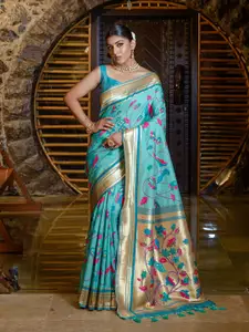 VISHNU WEAVES Ethnic Motifs Woven Design Zari Pure Silk Banarasi Saree