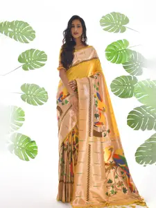VISHNU WEAVES Kalamkari Zari Pure Silk Designer Paithani Saree