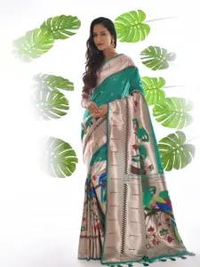VISHNU WEAVES Kalamkari Zari Pure Silk Designer Paithani Saree