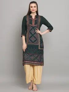 all about you Green Ethnic Motifs Foil Printed Straight Kurta