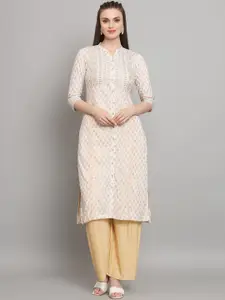 all about you White & Gold-Toned Ethnic Motifs Printed Straight Kurta